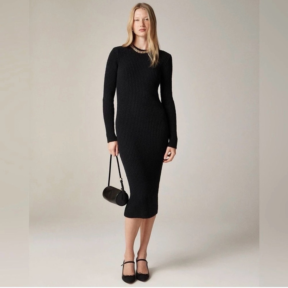 J Crew women’s Ribbed sweater-dress midi length shoulder pads black Size S NWT